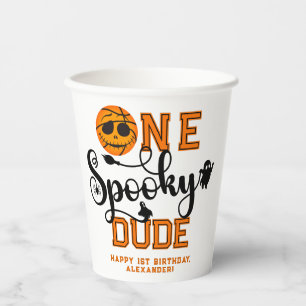One Spooky Dude Basketball Boys Read Kids Verjaard Papieren Bekers
