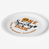 One Spooky Dude Basketball Boys Read Kids Verjaard Papieren Bordje (Gekanteld)