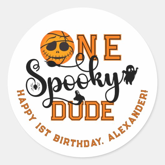 One Spooky Dude Basketball Boys Read Kids Verjaard Ronde Sticker (Voorkant)