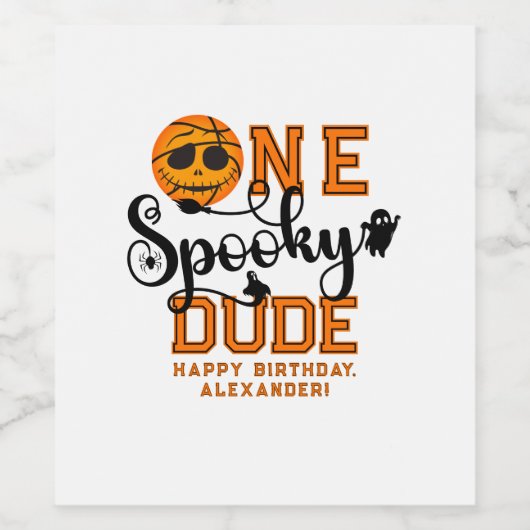 One Spooky Dude Basketball Boys Read Kids Verjaard Wijn Etiket (Enkel label)
