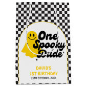 One Spooky Dude Groovy Checker Eerste Verjaardag Medium Cadeauzakje (Voorkant)