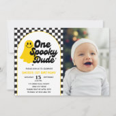 One Spooky Dude Groovy Ghost Eerste Verjaardag Kaart (Voorkant)