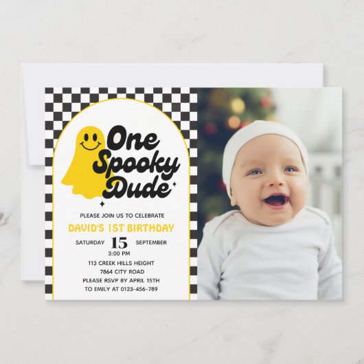 One Spooky Dude Groovy Ghost Eerste Verjaardag Kaart (Voorkant)