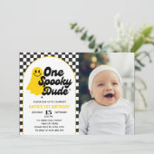 One Spooky Dude Groovy Ghost Eerste Verjaardag Kaart (Staand voorkant)