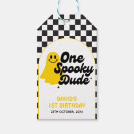 One Spooky Dude Groovy Halloween Eerste Verjaardag Cadeaulabel
