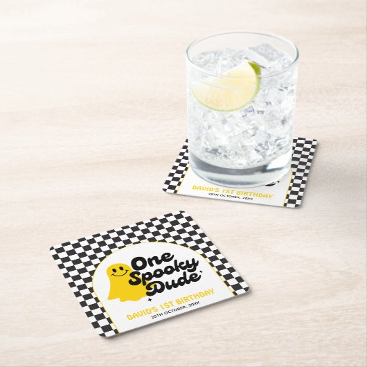 One Spooky Dude Groovy Halloween Eerste Verjaardag Kartonnen Onderzetters (Insitu)