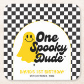 One Spooky Dude Groovy Halloween Eerste Verjaardag Kartonnen Onderzetters (Voorkant)