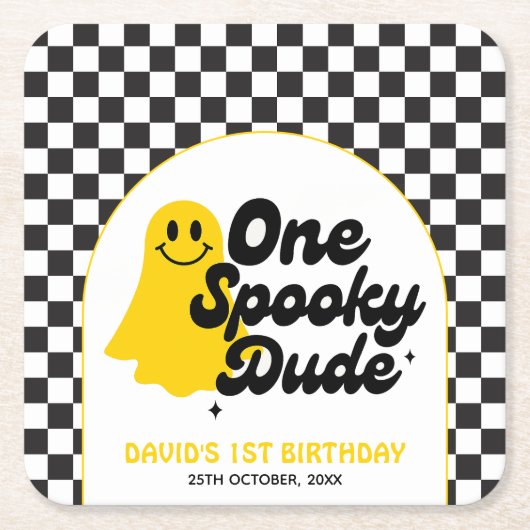 One Spooky Dude Groovy Halloween Eerste Verjaardag Kartonnen Onderzetters (Voorkant)