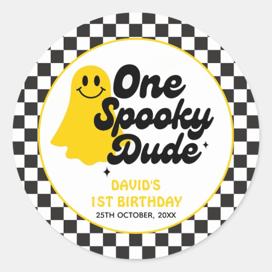 One Spooky Dude Groovy Halloween Eerste Verjaardag Ronde Sticker (Voorkant)