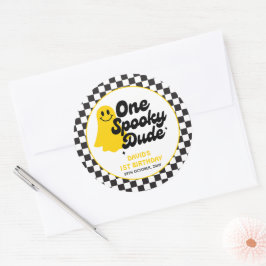 One Spooky Dude Groovy Halloween Eerste Verjaardag Ronde Sticker