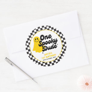 One Spooky Dude Groovy Halloween Eerste Verjaardag Ronde Sticker