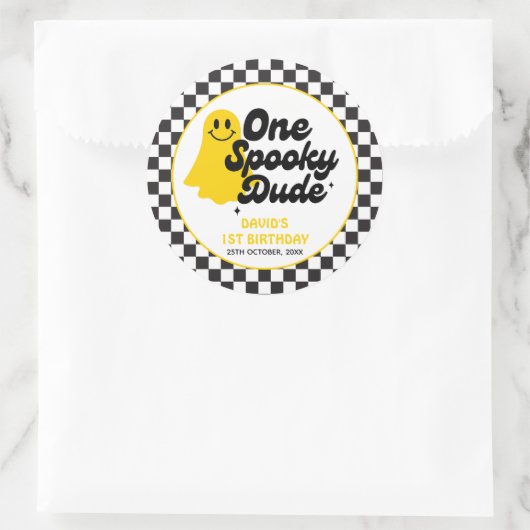 One Spooky Dude Groovy Halloween Eerste Verjaardag Ronde Sticker (Tas)