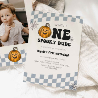 One Spooky Dude Pumpkin Hallowen 1st Birthday Kaart
