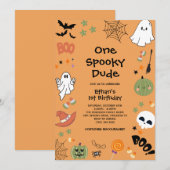 One Spooky Dude Schattige Ghost Halloween 1st Birt Kaart (Voorkant / Achterkant)