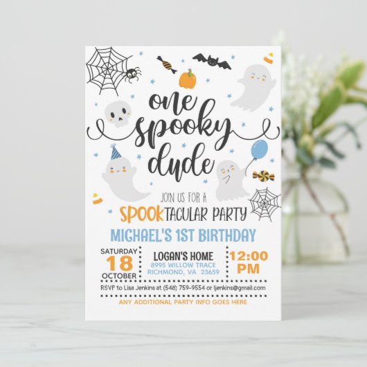 One Spooky Dude Verjaardagsuitnodiging - Jongen (W Kaart (Staand voorkant)