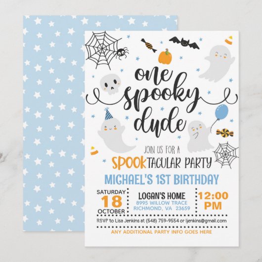 One Spooky Dude Verjaardagsuitnodiging - Jongen (W Kaart (Voorkant / Achterkant)