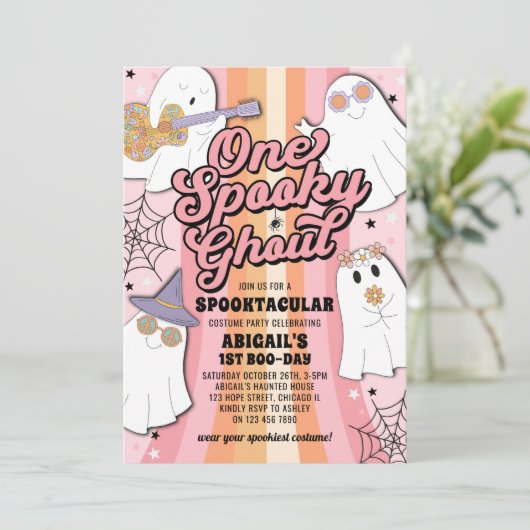 One Spooky Ghoul Pink Halloween Girl 1e verjaardag Kaart (Staand voorkant)