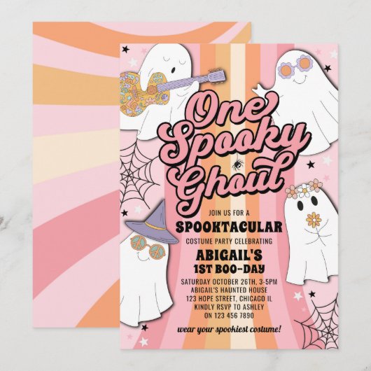 One Spooky Ghoul Pink Halloween Girl 1e verjaardag Kaart (Voorkant / Achterkant)