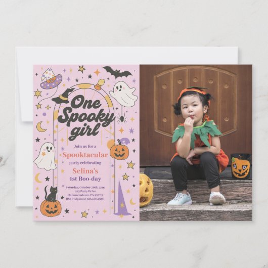 One Spooky Girl Halloween Ghost 1st Birthday Foto Kaart (Voorkant)