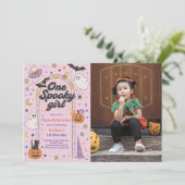 One Spooky Girl Halloween Ghost 1st Birthday Foto Kaart (Staand voorkant)