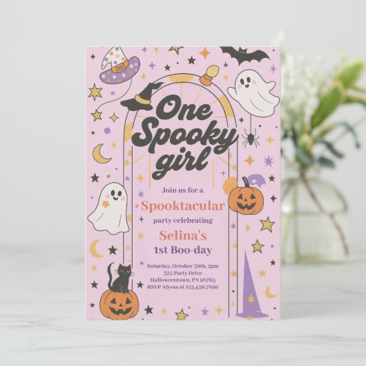 One Spooky Girl Halloween Ghost 1st Birthday Kaart (Staand voorkant)
