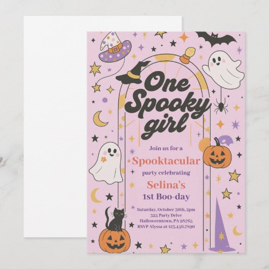 One Spooky Girl Halloween Ghost 1st Birthday Kaart (Voorkant / Achterkant)