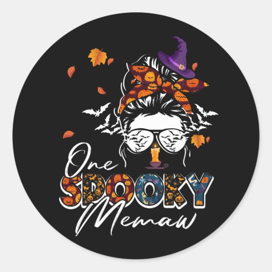 One Spooky Memaw Messy Bun Grandma Pumpkin Ronde Sticker (Voorkant)