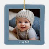 One Square Photo - Jaar - minimaal licht denim bla Keramisch Ornament (Achterkant)