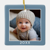 One Square Photo - Jaar - minimaal licht denim bla Keramisch Ornament (Voorkant)