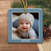 One Square Photo - Jaar - minimaal licht denim bla Keramisch Ornament