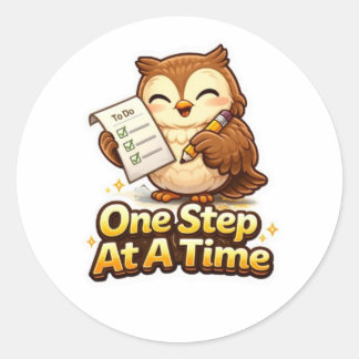 One Step At A Time – Cute Motivational Owl Ronde Sticker