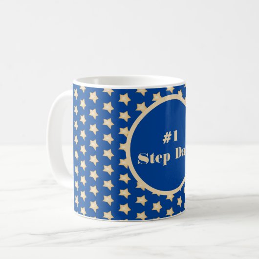#One Step Dad Simple Gold Star op blauwe achtergro Koffiemok (Voorkant links)