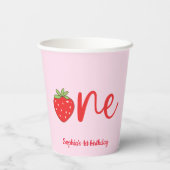 One Strawberry Birthday Pink Papieren Bekers (Achterkant)