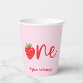 One Strawberry Birthday Pink Papieren Bekers (Voorkant)