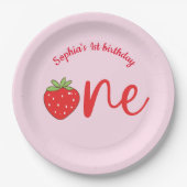 One Strawberry Birthday Pink Papieren Bordje (Voorkant)