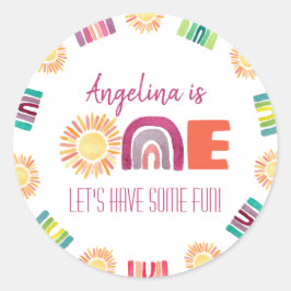 ONE Sun & Rainbows 1e Verjaardag Welkomstbord Ronde Sticker