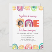 ONE Sunshine Rainbow 1st Birthday Waterverf Foto Kaart (Voorkant)