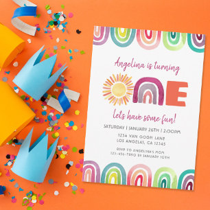 ONE Sunshine Regenboog 1e Verjaardag Boho Waterver Kaart
