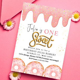 One Sweet 1nd Donut roze crème verjaardagsfeestje  Kaart