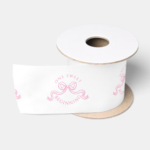 One Sweet Beginning Roze en Witte Trouwgunst Satijnen Lint