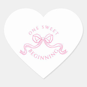 One Sweet Beginning Roze en Witte Trouwzegels Hart Sticker