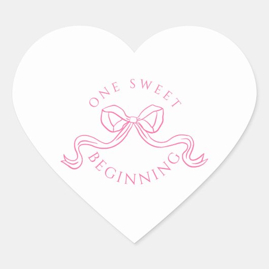 One Sweet Beginning | Roze en Witte Trouwzegels Hart Sticker (Voorkant)