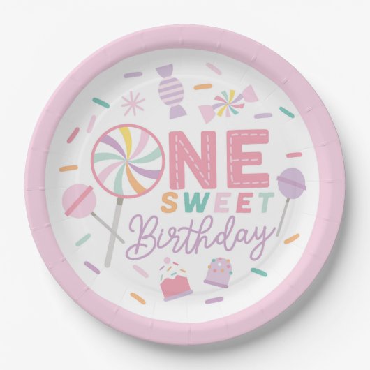 One Sweet Birthday 9" Paper Plate Papieren Bordje (Voorkant)