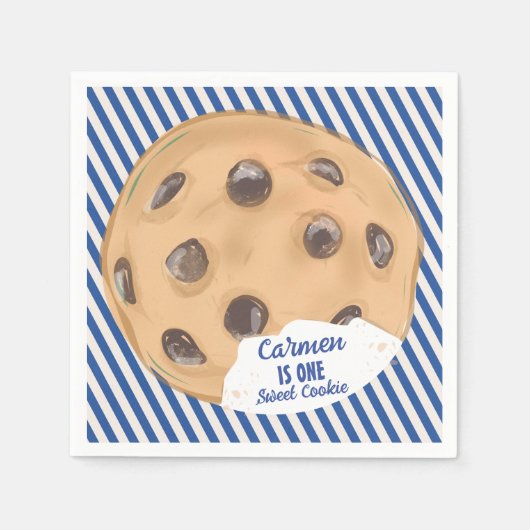 One Sweet Cookie Blue Boys Eerste Verjaardag Servet (Voorkant)