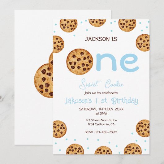 One Sweet Cookie Boy First Birthday Kaart (Voorkant / Achterkant)