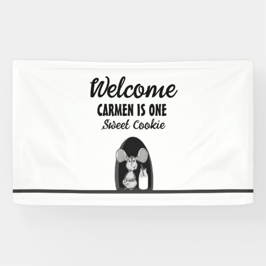 One Sweet Cookie Milk Mouse First Birthday Spandoek (Horizontaal)