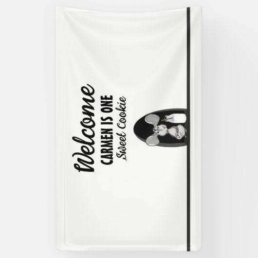 One Sweet Cookie Milk Mouse First Birthday Spandoek (Verticaal)