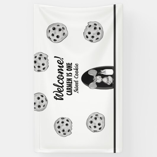 One Sweet Cookie Mouse First Birthday Spandoek (Verticaal)