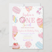 One Sweet Girl Donut pastel Roze 1e Verjaardag Inv Kaart (Voorkant)