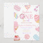 One Sweet Girl Donut pastel Roze 1e Verjaardag Inv Kaart (Voorkant / Achterkant)